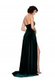 Verde oscuro línea A Cuello de Corazón Barrer tren Terciopelo Elástico Largo Vestidos de dama de honor / Vestidos de fiesta