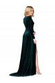 Verde oscuro línea A Cuello en V Barrer tren Terciopelo Elástico Largo Formales Vestidos de dama de honor / Vestidos de fiesta