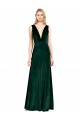 Verde oscuro línea A Cuello en V Terciopelo Elástico Largo Formales Vestidos de dama de honor / Vestidos de fiesta