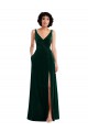 Verde oscuro línea A Cuello en V Terciopelo Elástico Largo Vestidos de dama de honor / Vestidos de fiesta