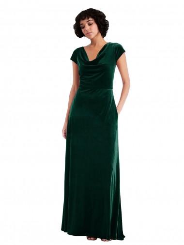 Verde oscuro línea A Terciopelo Elástico Largo Vestidos de dama de honor / Vestidos de fiesta