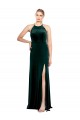 Verde oscuro línea A Tirantes espagueti Cuello joya Terciopelo Elástico Largo Vestidos de dama de honor / Vestidos de fiesta
