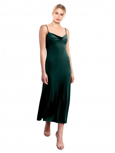 Verde oscuro línea A Tirantes espagueti Midi Terciopelo Elástico Corto Vestidos de dama de honor / Vestidos de fiesta / Vestidos de cóctel