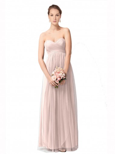 Vintage Rose línea A Cuello de Corazón Tul Largo Vestidos de dama de honor
