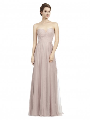 Vintage Rose línea A Cuello de Corazón Tul Largo Vestidos de dama de honor