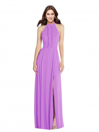 Violeta línea A Halter Gasa Largo Formales Vestidos de dama de honor / Vestidos de noche
