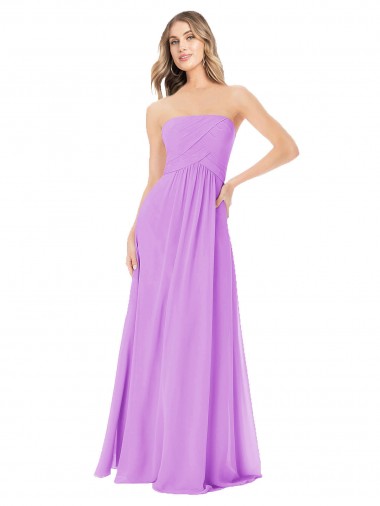 Violeta línea A Sin tirantes Gasa Largo Vestidos de dama de honor