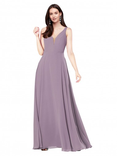 lavanda oscura Cubierta Cuello en V Gasa Largo Formales Vestidos de dama de honor / Vestidos de noche