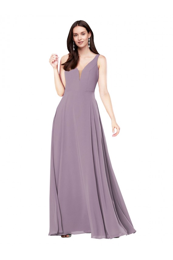 lavanda oscura Cubierta Cuello en V Gasa Largo Formales Vestidos de dama de honor / Vestidos de noche