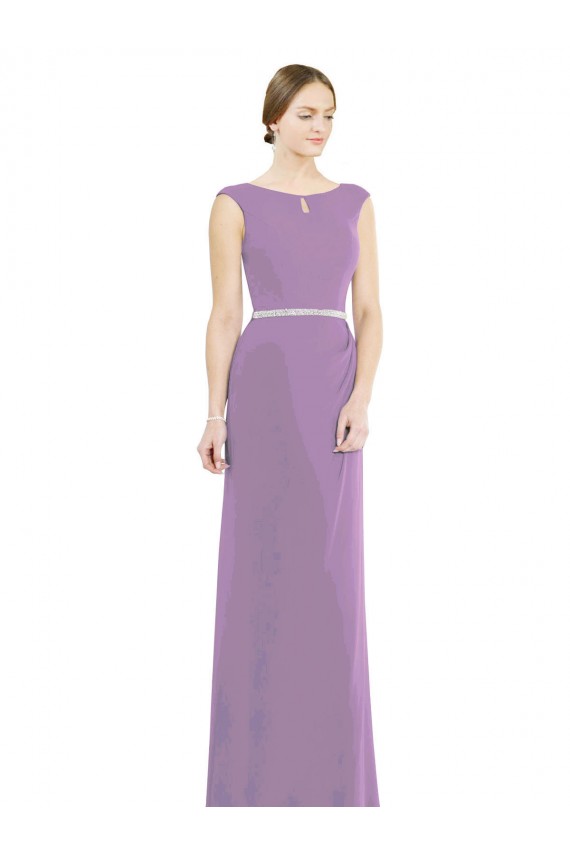 lavanda oscura línea A Cuello Barco Cuello Alto Gasa Largo Vestidos de dama de honor