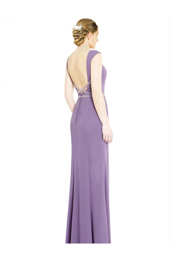 lavanda oscura línea A Cuello Barco Cuello Alto Gasa Largo Vestidos de dama de honor