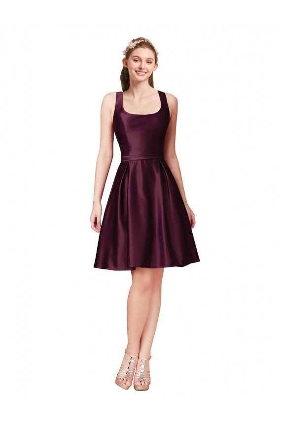 línea A Barco Satén Corto Vestidos de dama de honor / Vestidos de fiesta / Vestidos de cóctel