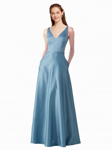 línea A Cuello Alto Satén Largo Vestidos de dama de honor / Vestidos de fiesta