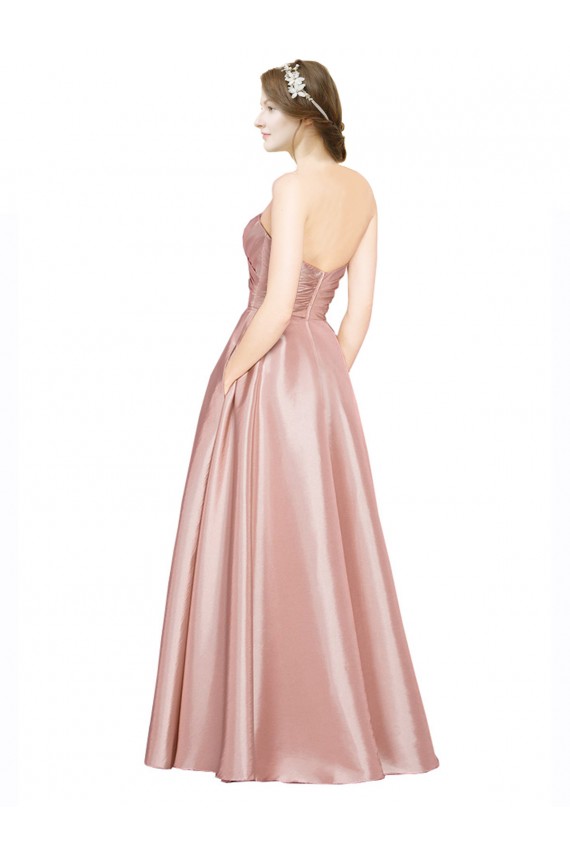 línea A Cuello de Corazón Sin tirantes Satén elástico Largo Formales Vestidos de dama de honor / Vestidos de fiesta
