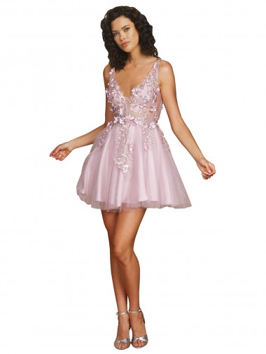 línea A Cuello en V Corto Tul Corto Vestidos de dama de honor / Vestidos de cóctel / Vestidos para homecoming
