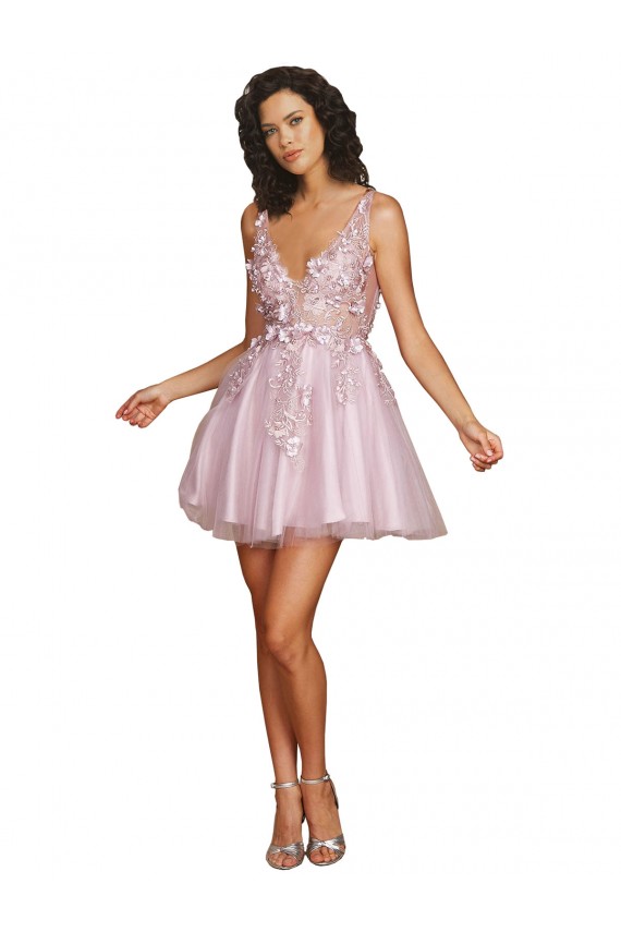 línea A Cuello en V Corto Tul Corto Vestidos de dama de honor / Vestidos de cóctel / Vestidos para homecoming