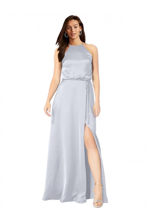línea A Halter Satén sedoso Largo Formales Vestidos de dama de honor / Vestidos de noche