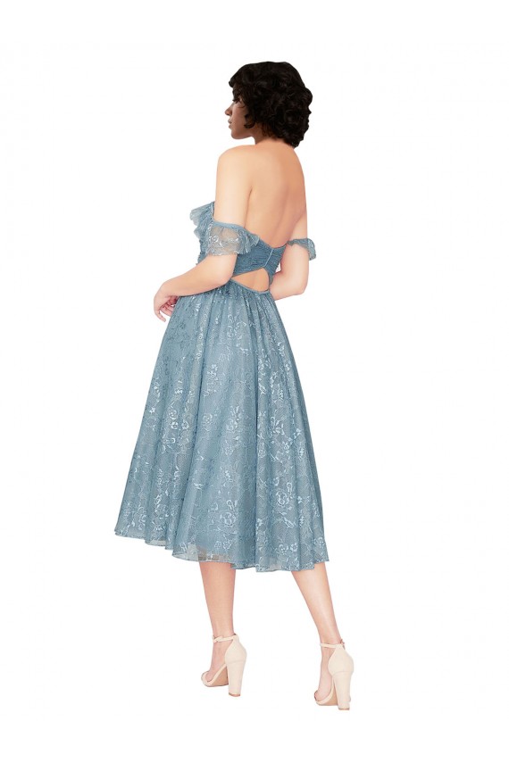 línea A Hombros Descubiertos Encaje Corto Vestidos de dama de honor / Vestidos de cóctel