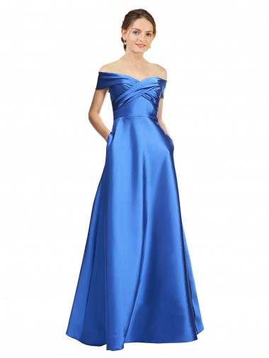 línea A Hombros Descubiertos Satén Largo Formales Vestidos de dama de honor / Vestidos de fiesta