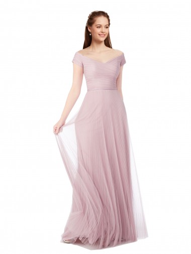 línea A Hombros Descubiertos Tul Largo Vestidos de dama de honor