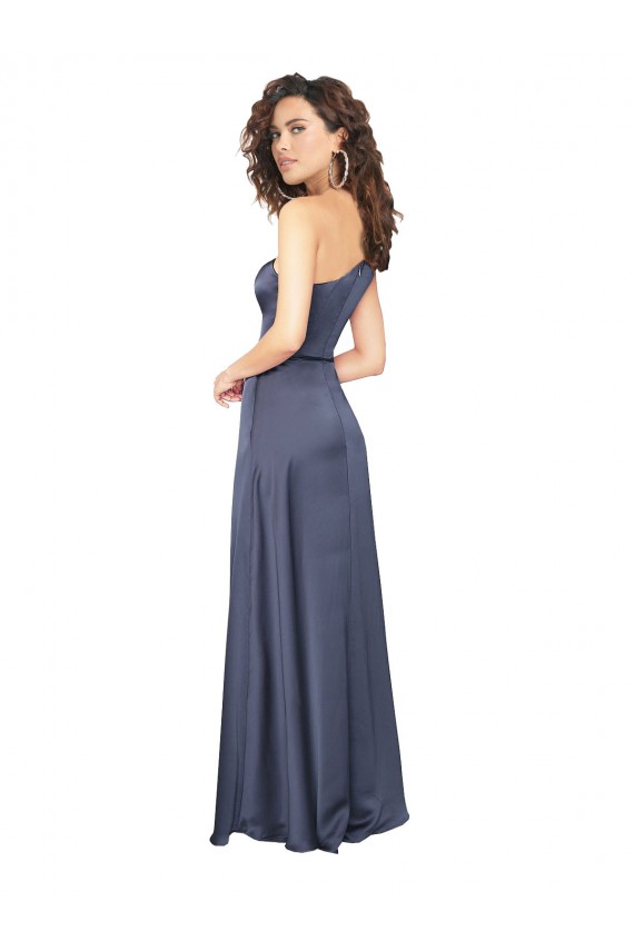 línea A Un Hombre Satén sedoso Largo Formales Vestidos de dama de honor / Vestidos de fiesta