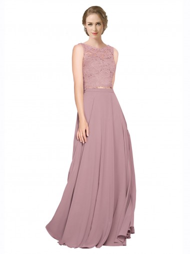 línea A Ilusión Gasa Encaje Largo Vestidos de dama de honor / Vestidos de fiesta