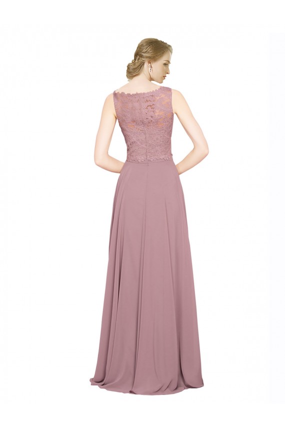 línea A Ilusión Gasa Encaje Largo Vestidos de dama de honor / Vestidos de fiesta